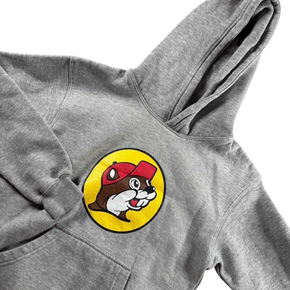Buc-ees‎ Youth Small Gray Pullover Hoodie Beaver Logo Graphic Sweatshirt YS